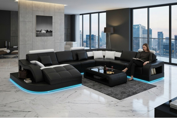 Skórzana sofa kanapa Żywy krajobraz Narożnik kanapa Narożnik Ustaw Design Nowoczesna Sofa L6015B