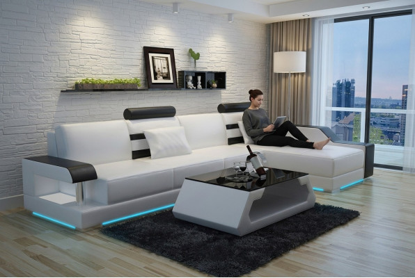 Skórzana sofa kanapa Żywy krajobraz Narożnikowa kanapa Narożnik wystrój projekt nowoczesny Ustaw