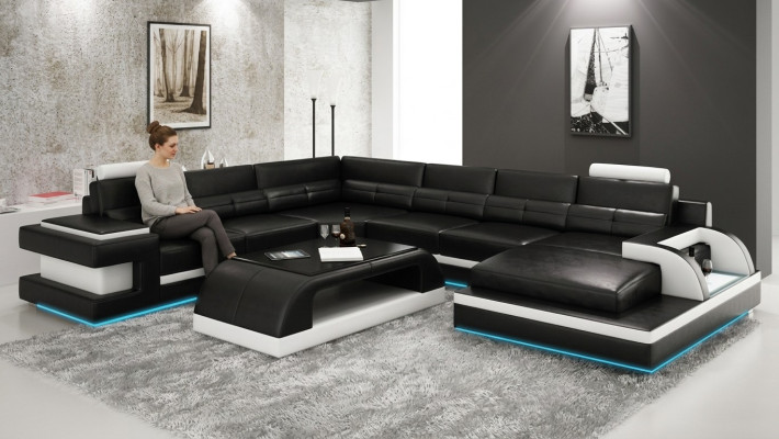 Skórzana sofa kanapa Żywy krajobraz Narożnik kanapa Narożnik Ustaw Design Modern Sofa L6017