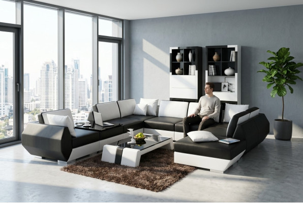 Skórzana sofa Kanapa Zestaw sofowy Nowa Narożnikowa kanapa Narożnik Ustaw Design Nowoczesna Sofa R7002