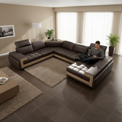 Skórzana sofa kanapa Żywy krajobraz Narożnikowa kanapa Nowoczesny projekt wystroju Narożnika Ustawić