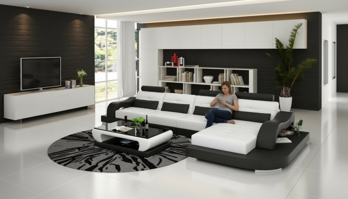 Sofa skórzana sofa kanapa Żywy krajobraz Narożnikowa kanapa Narożnik Ustawić Modern Design