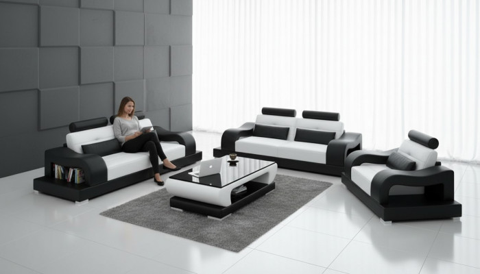 Sofa skórzana Kanapa Zestaw sofowy Żywy krajobraz 3+2+1 miejsce siedzące Ustawić Design Modern G8005D