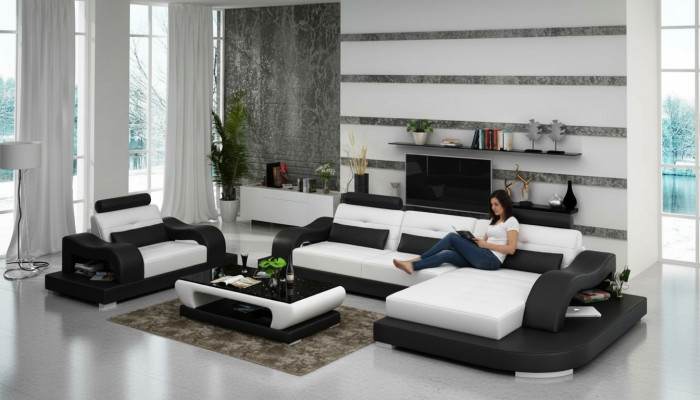Skórzana sofa kanapa Żywy krajobraz Narożnik kanapa Narożnik Fotel Design Nowoczesna Sofa G8005E
