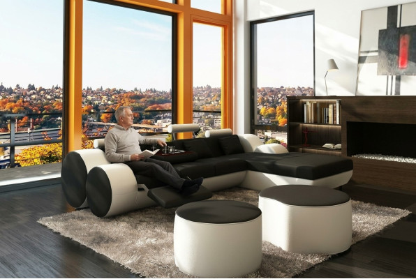 PROJEKTANT SKÓRZANA SOFA Ustawić NAROŻNIK Skóra Narożnikowa kanapa Żywy krajobraz SKÓRZANA SOFA