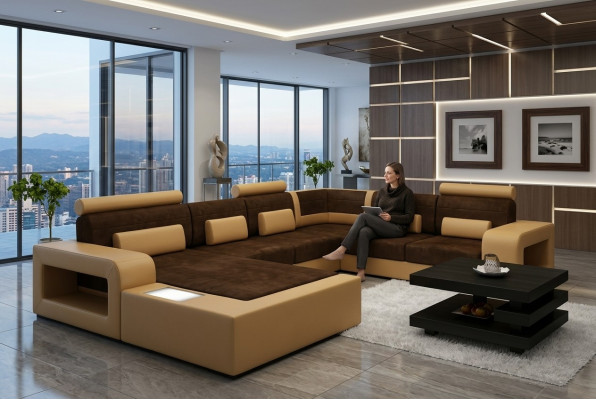 Sofa Zestaw sofowy Materiał Włókienniczy Skóra Sofa z Oświetleniem Żywy krajobraz Couch !