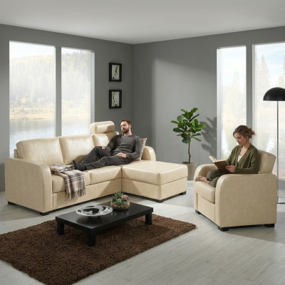 Narożnikowa kanapa Sofa Kanapa Skóra Włókienniczy Materiał Żywy krajobraz Ustawić Podkładka Narożnik CAPRI