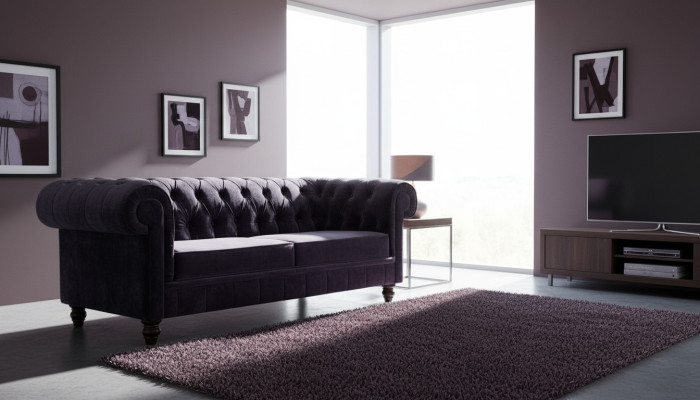 Szlachetna luksusowa sofa Chesterfield tapicerowana tkaniną miękką tkaniną z kompletem weluru.
