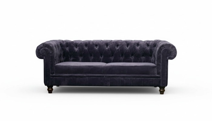 Szlachetna luksusowa sofa Chesterfield tapicerowana tkaniną miękką tkaniną z kompletem weluru.