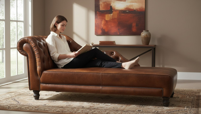 Szezlong Chesterfield Leżak Skóra Włókienniczy Materiał Sofa Relaks