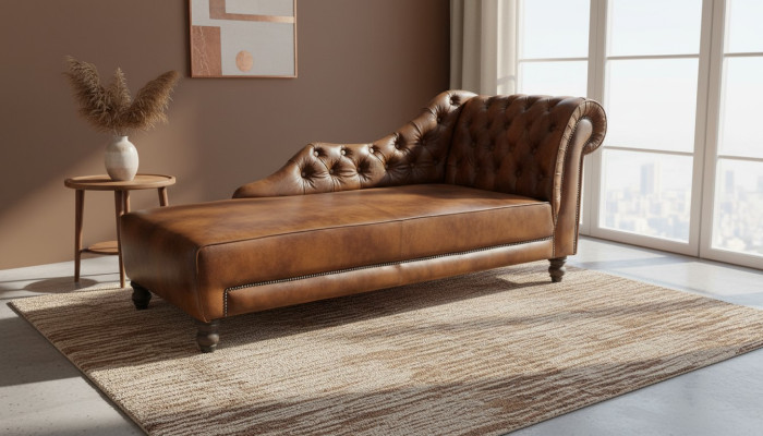 Szezlong Chesterfield Leżak Skóra Włókienniczy Materiał Sofa Relaks