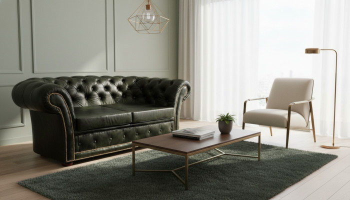 Chesterfield Kanapa Sofa Komplet 3-osobowy Zestaw Obiciowy Ze Skóry Sofy Nowe LEICESTERII