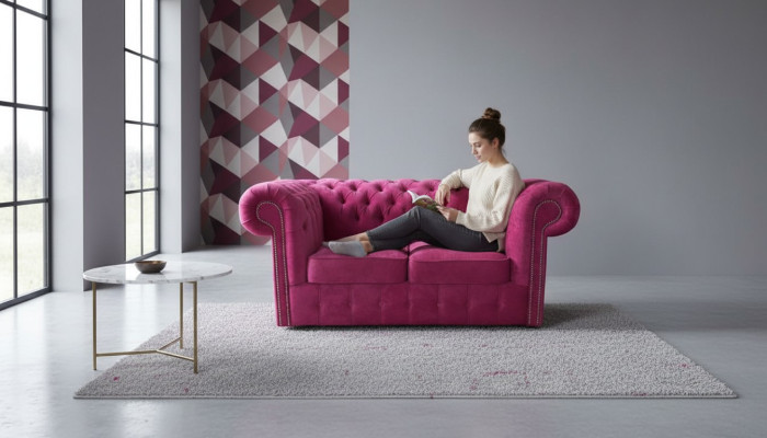 Chesterfield Tekstylia Welurowa Tkanina Sofa Kanapa Tapicerka 2-osobowa Klasyczna Kanapa Nowa!