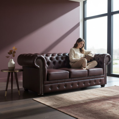 Sofa Chesterfield Sofa Kanapa Tapicerowana 3-osobowa Klasyczna kanapa kompletna, nowa