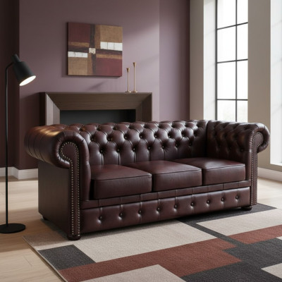 Sofa Chesterfield Sofa Kanapa Tapicerowana 3-osobowa Klasyczna kanapa kompletna, nowa