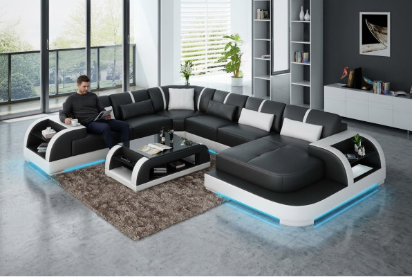 Skórzana sofa kanapa Żywy krajobraz Narożnikowa kanapa Narożnik Ustaw Design Modern Sofa