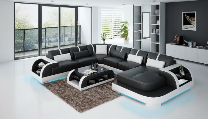 Skórzana sofa kanapa Żywy krajobraz Narożnikowa kanapa Narożnik Ustaw Design Modern Sofa