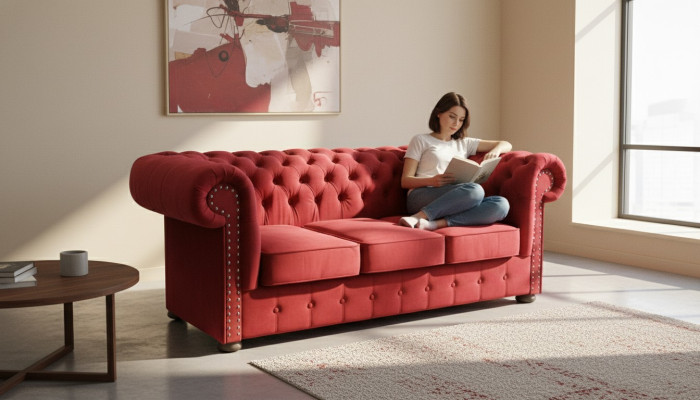 Chesterfield Sofa Couch Tapicerka Tkanina Materiałowa 3-osobowa Komplet Sofa Projektowane Sofy Kanapy