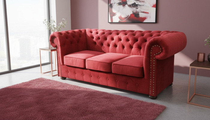 Chesterfield Sofa Couch Tapicerka Tkanina Materiałowa 3-osobowa Komplet Sofa Projektowane Sofy Kanapy