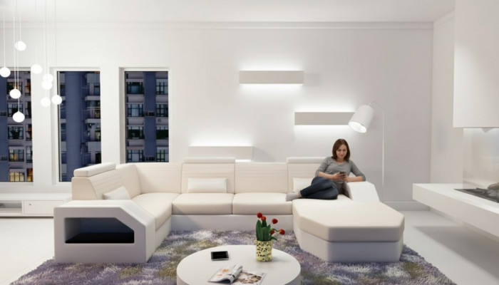 Designerska Sofa Narożnikowa kanapa Skóra Materiał Włókienniczy Podkładka Ustawić Żywy krajobraz Nowy