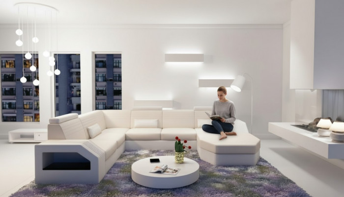 Designerska Sofa Narożnikowa kanapa Skóra Materiał Włókienniczy Podkładka Ustawić Żywy krajobraz