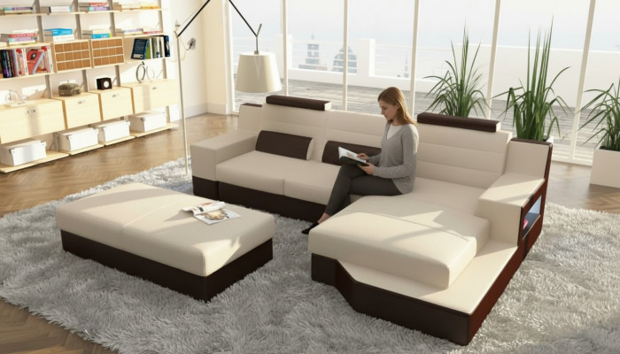 Projektant Narożnikowa kanapa Skóra Włókienniczy Podkładka Ustawić Sofa Couch Żywy krajobraz