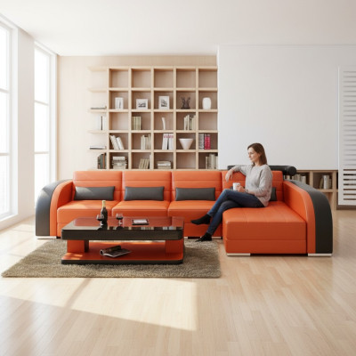 Sofa Big Couch Żywy krajobraz Podkładka Narożnik Skóra Sofa Ustawić Couches Bergamo