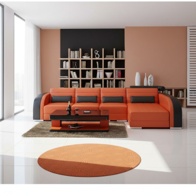 Sofa Big Couch Żywy krajobraz Podkładka Narożnik Skóra Sofa Ustawić Couches Bergamo