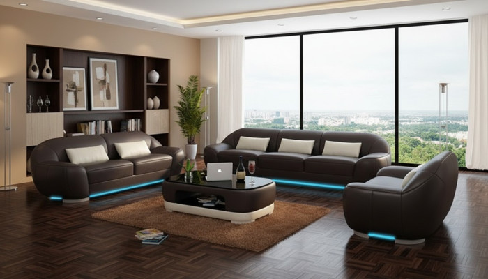 Skórzana Sofa Kanapa Zestaw sofowy Narożnikowa kanapa Narożnik Ustawić Design Decor Nowoczesna Sofa