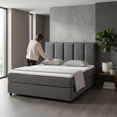 Continental box spring Łóżko Podkładka Wysokie podwójne Skóra Włókienniczy Łóżko