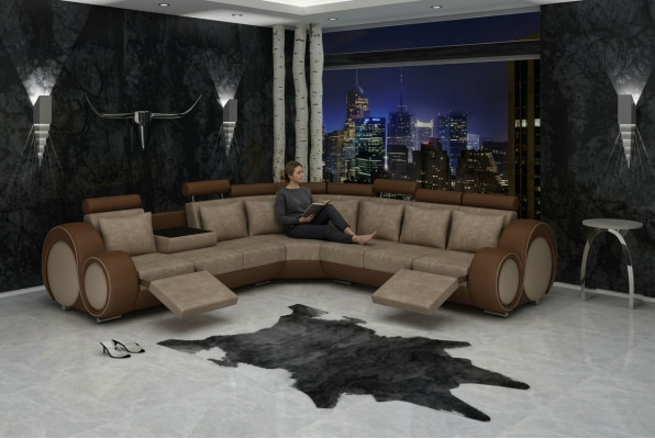 Włókienniczy SOFA PROJEKTANT SOFA COUCH Narożnikowa kanapa Żywy krajobraz Narożnik NOWOŚĆ Ustawić Skóra !!!