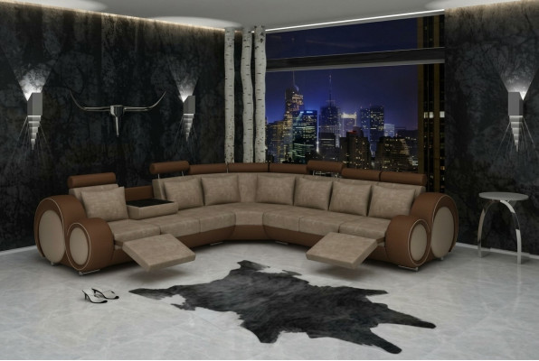 Włókienniczy SOFA PROJEKTANT SOFA COUCH Narożnikowa kanapa Żywy krajobraz Narożnik NOWOŚĆ Ustawić Skóra !!!