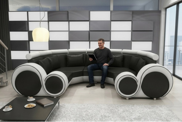 Ekskluzywna nowoczesna skórzana sofa ze sztuczną skórą premium z drewnianym stelażem