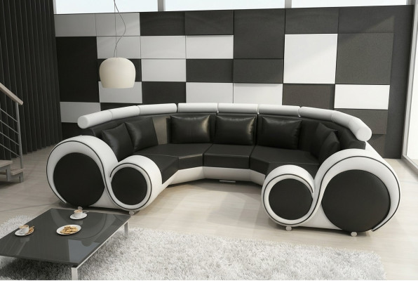 Ekskluzywna nowoczesna skórzana sofa ze sztuczną skórą premium z drewnianym stelażem