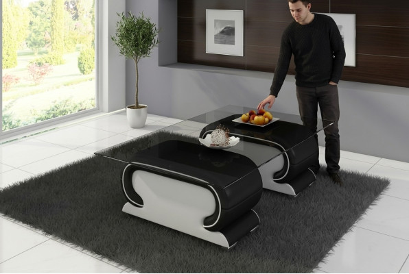 Designerski stolik szklany Tabela Podkładka Skóra Tabela Couch Sofa Stoliki skórzane