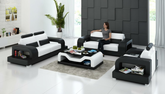 Skórzana sofa kanapa Żywy krajobraz 3+2+1 miejsce do siedzenia Ustawić nowoczesną designerską sofę