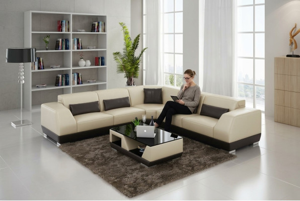 Skórzana sofa Couch Żywy krajobraz Sofa Narożnikowa kanapa Narożnik Ustawić Modern Design