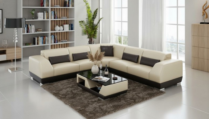 Skórzana sofa Couch Żywy krajobraz Sofa Narożnikowa kanapa Narożnik Ustawić Modern Design