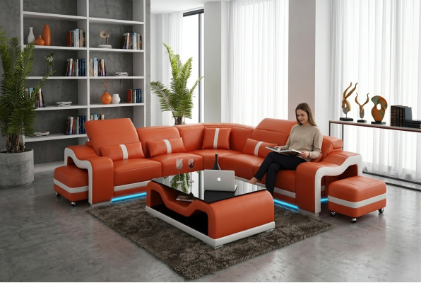 Sofa skórzana sofa kanapa Żywy krajobraz Narożnikowa kanapa Narożnik Modern Design Ustawić