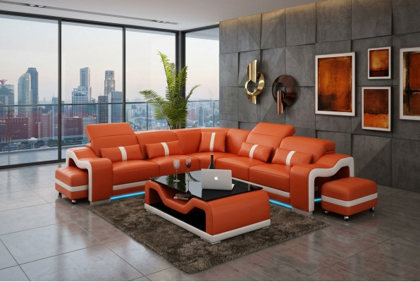 Sofa skórzana sofa kanapa Żywy krajobraz Narożnikowa kanapa Narożnik Modern Design Ustawić