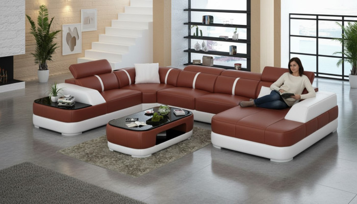 Skórzana sofa Podkładka Siedziba Narożnik Sofa Ustawić Żywy krajobraz Salon Kanapa G8026