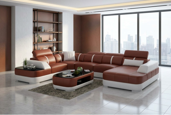 Skórzana sofa Podkładka Siedziba Narożnik Sofa Ustawić Żywy krajobraz Salon Kanapa G8026