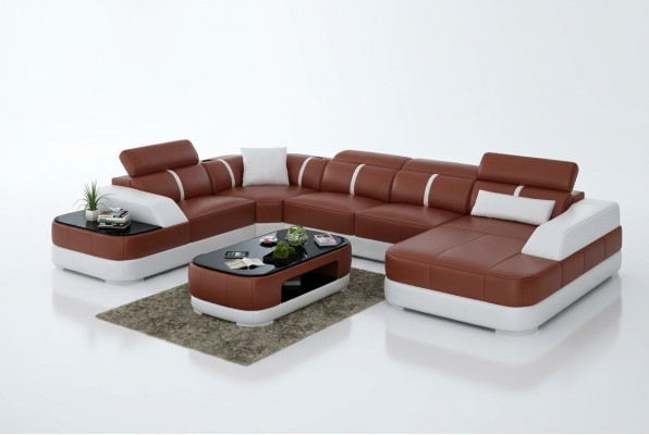 Skórzana sofa Podkładka Siedziba Narożnik Sofa Ustawić Żywy krajobraz Salon Kanapa G8026