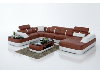 Skórzana sofa Podkładka Siedziba Narożnik Sofa Ustawić Żywy krajobraz Salon Kanapa G8026