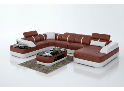 Skórzana sofa Podkładka Siedziba Narożnik Sofa Ustawić Żywy krajobraz Salon Kanapa G8026
