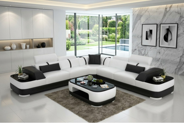Skórzana sofa Podkładka Siedziba Narożnik sofa Decor Ustawić Żywy krajobraz salonu