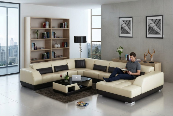 Nowoczesna skórzana sofa kanapa Żywy krajobraz Narożnikowa kanapa wystrój Narożnik Design Ustawić