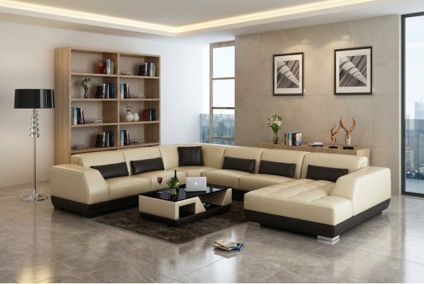 Nowoczesna skórzana sofa kanapa Żywy krajobraz Narożnikowa kanapa wystrój Narożnik Design Ustawić