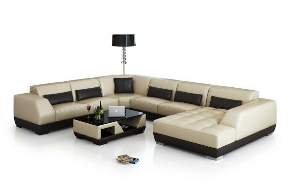 Nowoczesna skórzana sofa kanapa Żywy krajobraz Narożnikowa kanapa wystrój Narożnik Design Ustawić
