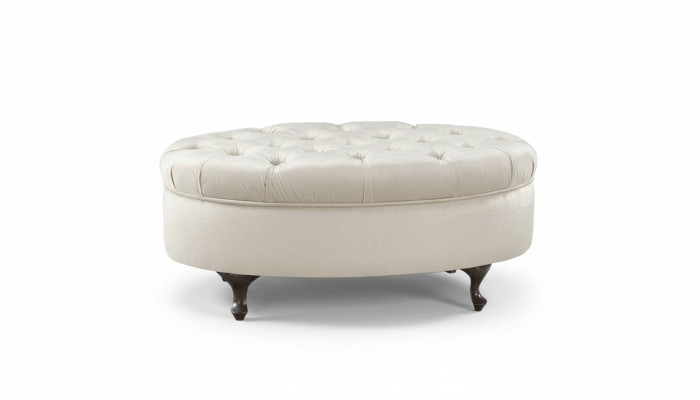 Taboret skórzany, stołek okrągły Chippendale Stołek Klasyczny Ottoman - Model V-Ottoman